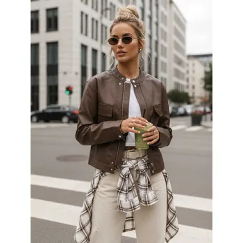 Hnědá dámská kožená bunda FashionStreet TY5540 XL