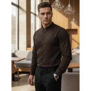 Pánská košile Pánská neformální košile SLIM FIT se stojáčkem hnědá FashionStreet DX2678 M