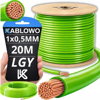 elektrický kabel VODIČ DRÁT LGY KABEL JEDNOŽILOVÝ ELEKTRICKÝ 1X0,5MM ZELENÝ 20M METR