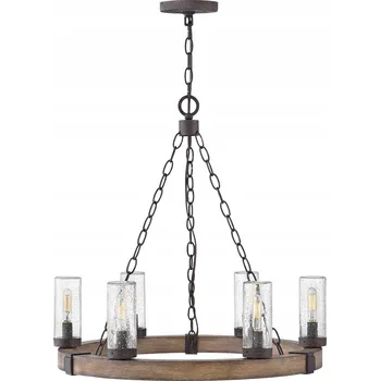 Rustikální závěsné svítidlo hnědé se skleněnými stínidly, kruh 61 cm, 6 žárovek Hinkley