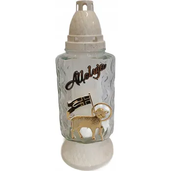 Svíčka Hřbitovní Svíčka s beránkem a nápisem aleluja, 29 cm, bílá