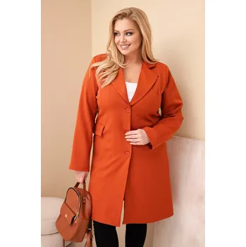 Dámský kabát Dámský plášť Plus Size dlouhý s límcem a kapsami rudo UNI