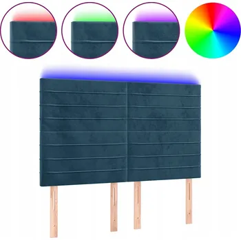 Čelo postele s LED, tmavě modré, 144x5x118/128 cm