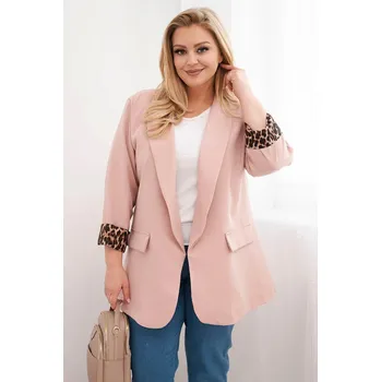 Dámská blazerová bunda Plus Size s podšívkou v leopardím vzoru tmavě pudrově růžová UNI