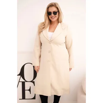 Dámský kabát Klasický dámský kabát Plus Size s knoflíky a límcem béžový UNI