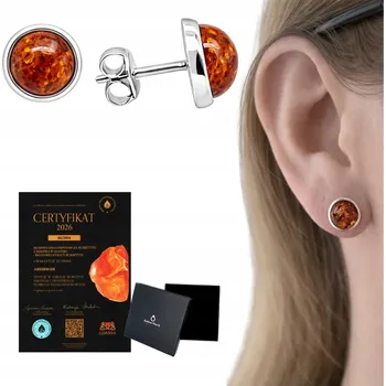 Náušnice Stříbrné náušnice s KOŇAKOVÝM JANTARem, puzetky STŘÍBRO šroubovací, očko FILM