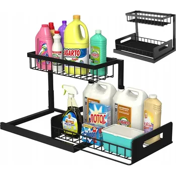 Úložný box VÝSUVNÝ KUCHYŇSKÝ ORGANIZÉR DO SKŘÍŇKY DVOUÚROVŇOVÝ POD DŘEZ POLICE STOJAN