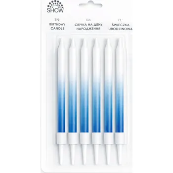 Dortová svíčka Narozeninové svíčky SHOW – sada 6 kusů, bílo-modré ombre