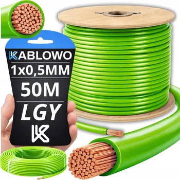 elektrický kabel VODIČ LGY KABEL JEDNOŽILOVÝ ELEKTRICKÝ 1X0,5MM ZELENÝ 50M
