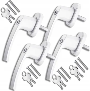 Okenní klika OKENNÍ KLIKA S BLOKÁDOU HLINÍKOVÁ BÍLÁ 4 KUSY ČEP 7X7MM S KLÍČI