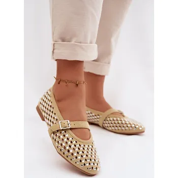 Dámské baleríny Dámské baleríny s krajkovým vzorem a kamínky Žluté Wilvessa 37