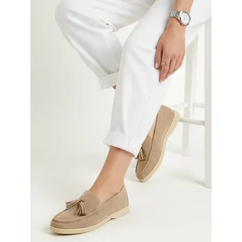 Dámské polobotky Dámské semišové béžové mokasíny FashionStreet ZY1357 36