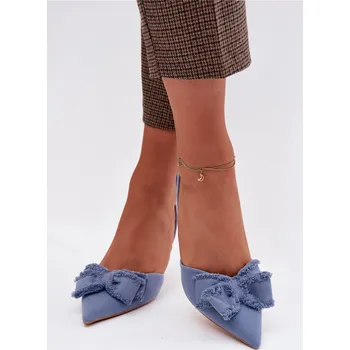 Dámské sandále Dámské sandály na podpatku s mašlí Modré Hestia 36