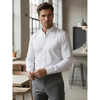 Pánská košile Pánská neformální košile SLIM FIT se stojáčkem bílá FashionStreet DX2608 XXL