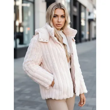 Dámská kožešinová bunda s kapucí růžová FashionStreet TY5277z S