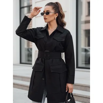 Dámský kabát VERMONT dámský přechodový kabát s vázáním černý FashionStreet NY0582 S