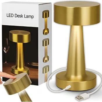 Lampička Akumulátorová stolní lampa, zlatá, kovová, s možností stmívání