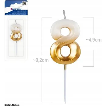 Dortová svíčka Narozeninová svíčka na dort BÍLO-ZLATÁ dekorace NAROZENINY ČÍSLICE 8 EF