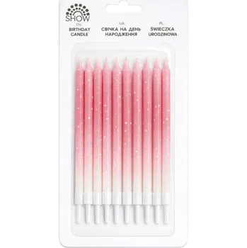 Dortová svíčka Narozeninové svíčky ombre růžovo-bílé s puntíky 10 ks – dlouhé svíčky