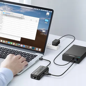 USB hub SÍŤOVÝ ADAPTÉR / HUB USB-A - RJ45 / 3X USB 3.0 ČERNÝ