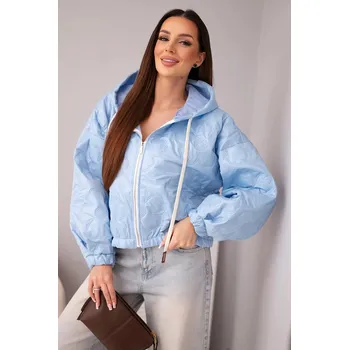 Dámská prošívaná bunda s kapucí a ozdobným květinovým ražením modrá UNI