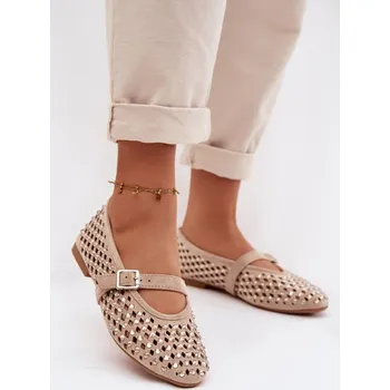 Dámské baleríny Dámské baleríny s krajkovým vzorem s kamínky a s páskem Bežowe Wilvessa 39