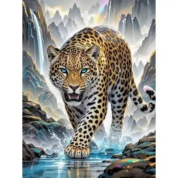 Diamantové malování Diamantové malování - Gepard v horách + třpytivé kamínky (50x70)