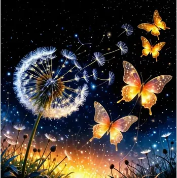 Diamantové malování Diamantové malování - Noční pampelišky + třpytivé kamínky (50 x 50)