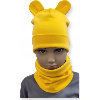 Čepice Sada ČEPICE + NÁKRČNÍK 74-80-86 sada pro děti s ušima vel. 40-44 ŽLUTÁ