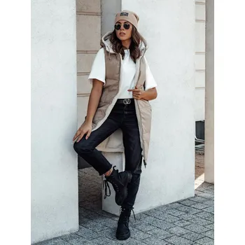 Dámská vesta COSYVIVA dámská dlouhá prošívaná vesta s kapucí béžová FashionStreet TY4602 M