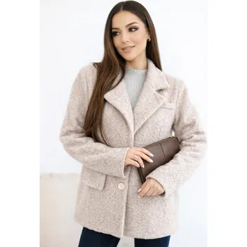 Dámská bunda z měkkého beránka s límcem tmavě béžová UNI