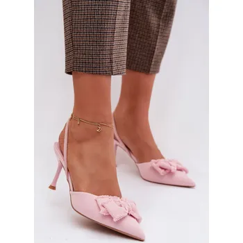 Dámské sandále Dámské sandály na podpatku s mašlí Růžové Hestia 41
