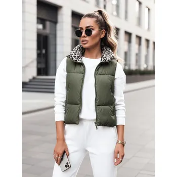 Dámská vesta Dámská přechodná krátká prošívaná dvoucestná zelená vesta LEOVELLA FashionStreet TY5496 S