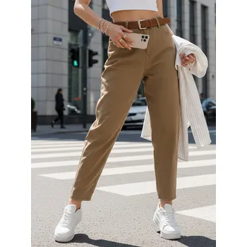 Dámské kalhoty Dámské džíny s páskem mom fit tmavě béžové FashionStreet UY2878 XS