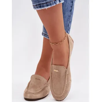 Dámské mokasíny Dámské mokasíny s malým zlatým detailem tmavě béžové Sarivelle 41