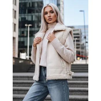 Dámská vesta Dámská kožená vesta s ovčí kůží béžová FashionStreet TY5238z XL