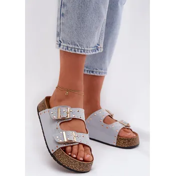 Dámské sandále Dámské pantofle se zlatými sponami a knoflíky Modré Tervina 41