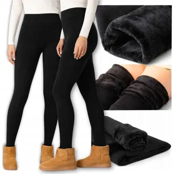 Dámské legíny Legíny ZATEPLENÉ s kožíškem NA ZIMU černé TEPLÉ Zimní Pohodlné M/L