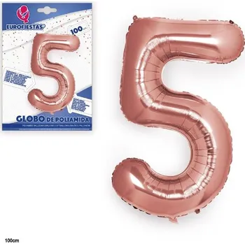 Balónek Ouda Party - Metrový fóliový balónek ve tvaru číslice 5, růžovo-zlatý