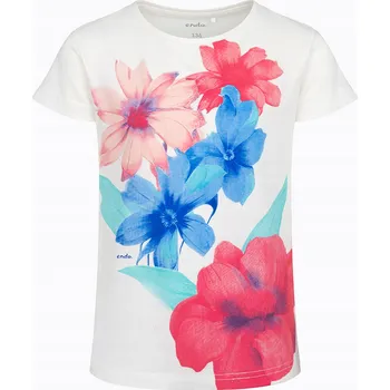 Dívčí tričko Dívčí bílé tričko Bavlna 140 Květiny Louka Endo