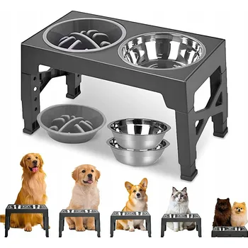 Miska pro psa Miska dla Psa NA STOJAKU MISKA Dvojitá Nastavitelná Miska pro Psa Velká Zpomalovací 2v1