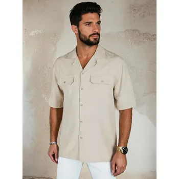 Pánské tričko Pánská béžová košile s krátkým rukávem FashionStreet KX1087 M