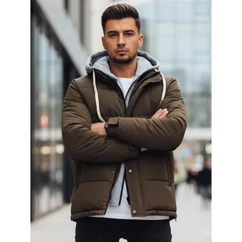 Pánská prošívaná zimní bunda s kapucí khaki FashionStreet TX5102 XXL