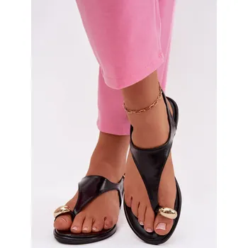 Dámské žabky Dámské sandály na nízkém podpatku se zlatým detailem Černé Talorina 39