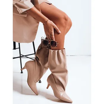 Dámské kozačky Dámské kozačky s pomačkaným svrškem béžové FashionStreet ZY1137 39