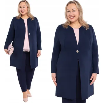 Dámský kabát Elegantní modrý kabátek plus velikost 52