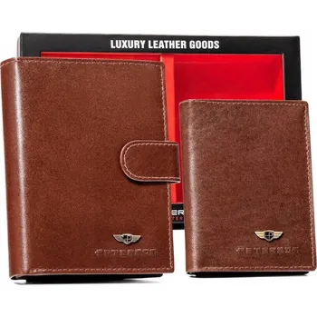 Peněženka Dárková sada pánská peněženka pouzdro a přívěsek na klíče kůže hnědá Peterson 5365