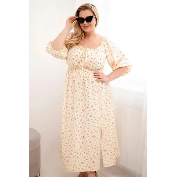 Dámské šaty Dámská plus size šaty s výstřihem na šňůrky a elastickým pasem žlutá UNI