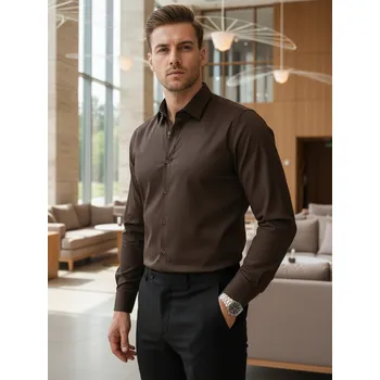 Pánská košile Pánská elegantní hladká tmavě hnědá košile SLIM FIT FashionStreet DX2679 XXL