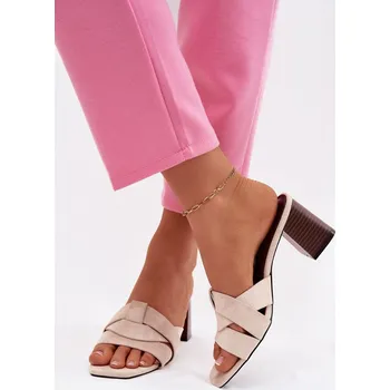 Dámské lodičky Dámské lodičky na podpatku s pásky Eko semiš Béžové Corivelle 37